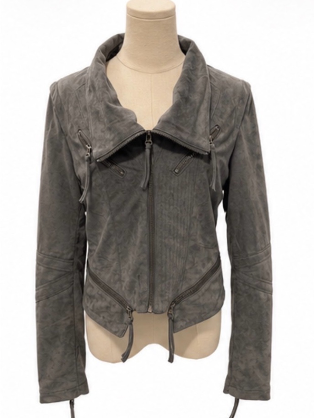 Lulus Gray Faux Suede Asymmetrical Moto Jacket Size Large